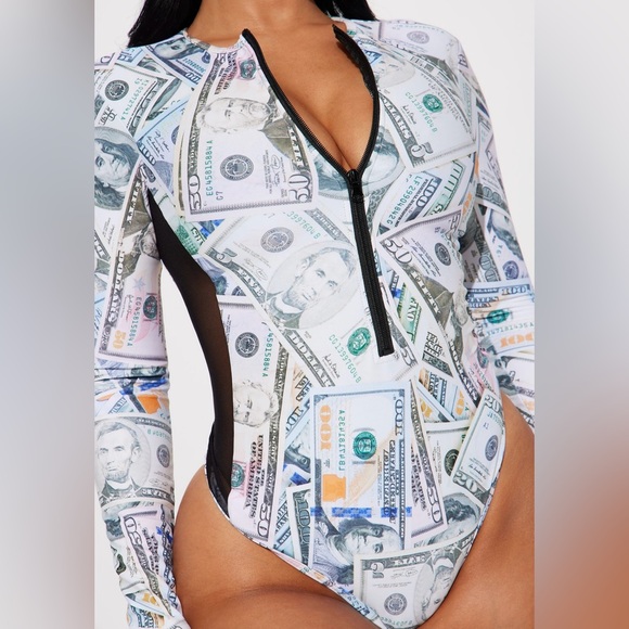 Money Long Sleeve Swimsuit - Picture 2 of 4